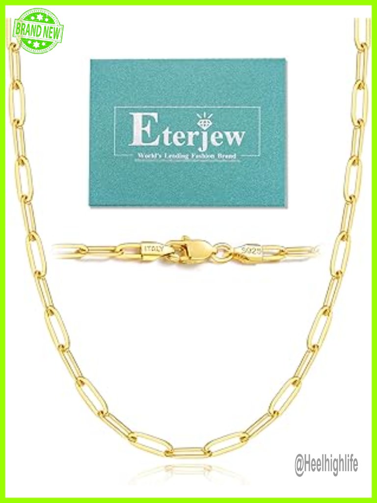 18k Gold Plated Sterling Silver 3mm 4mm Paperclip Chain Necklace 16-26 Inch